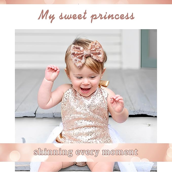 Hair Clip for Girls, 5 inches Sequins Large Bow with Alligator Clip for Bows Hair Accessories, Rose Gold