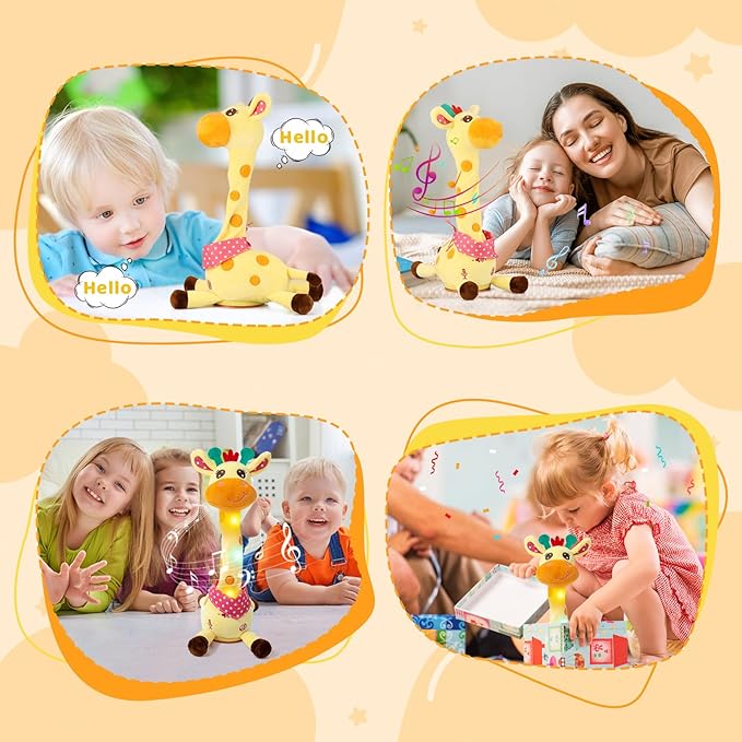 Emoin Dancing Giraffe Toy, Tanlking Giraffe Toys Musical Mimicking Toy, Singing 10 Pcs Songs for Baby Boys Girls, Repeating What You Say, Sing+Dancing+Recording+LED