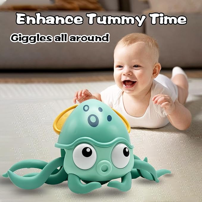 Crawling Octopus Baby Toys, 2024 New Infant Tummy Time Toys with Music Led Light,USB Rechargeable,Babies Walking Musical Toy Fun Moving Toy for Toddler Boy Girl Gifts, Green