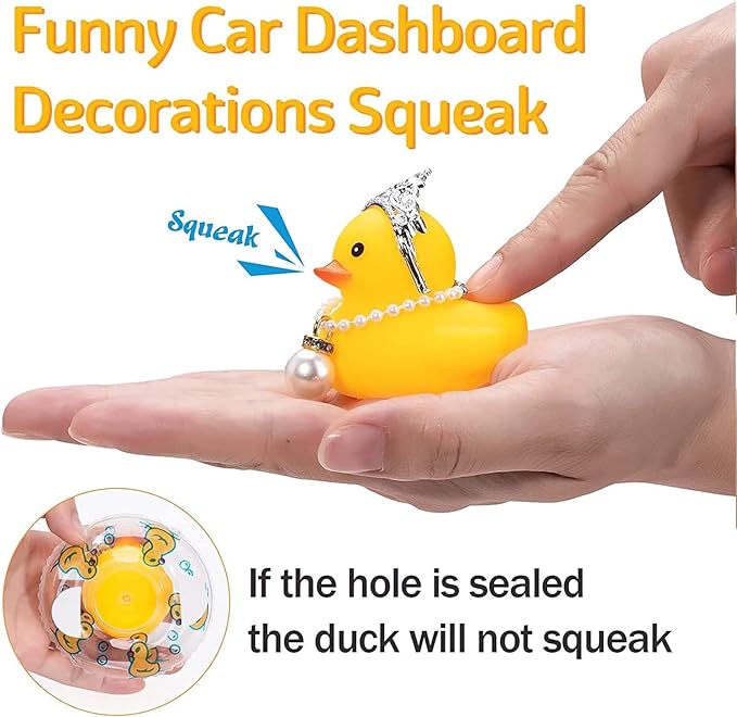 wonuu Car Duck Rubber Duck Car Ornaments Duck Car Dashboard Decorations with Cute Headband Swim Ring Necklace Sunglasses, C-Female Crown&Pearl&Pink