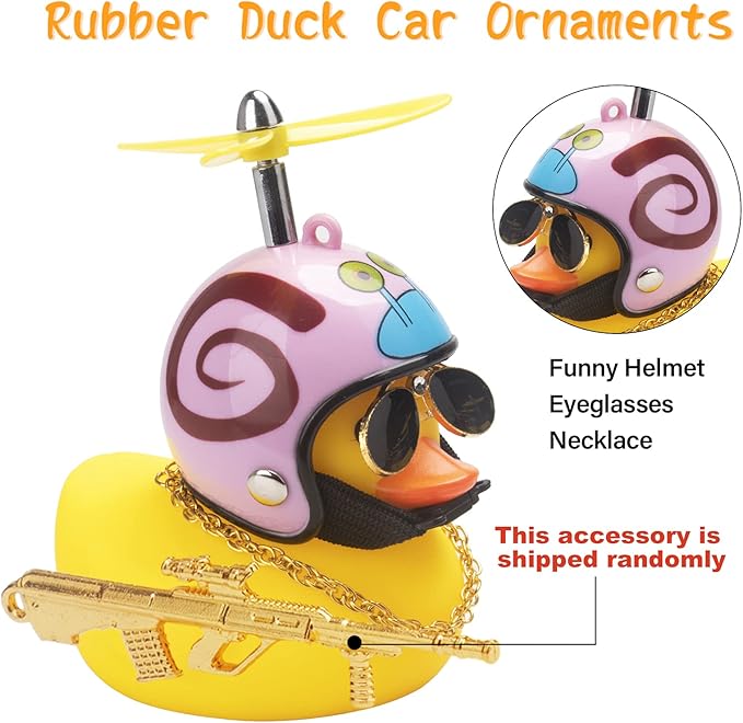 wonuu Rubber Duck Car Ornaments Cool Yellow Duck Car Dashboard Decorations Squeaky Glasses Duck with Propeller Helmet for Car ccessories Dashboard (Snail-Yellow G)