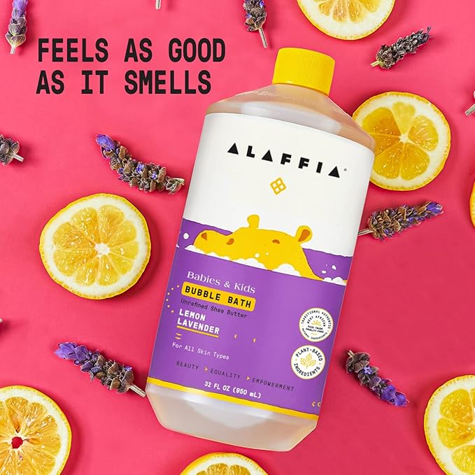 Alaffia Bubble Bath for Babies & Kids, Lemon Lavender 2-Pack – Long-Lasting, Moisture-Rich Bubbles with Shea Butter, 32 Fl Oz Ea