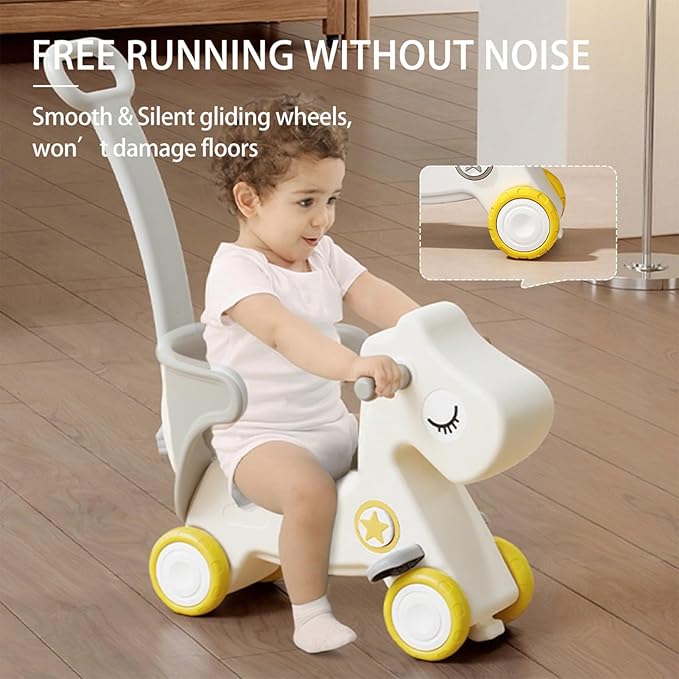 4 in 1 Rocking Horse for Toddlers 1-3 Years | Convertible Baby Push Walker, Balance Board & Ride-On Toy | Durable Plastic Indoor/Outdoor Gift for 1 Year Old Boy Girl(Grey)