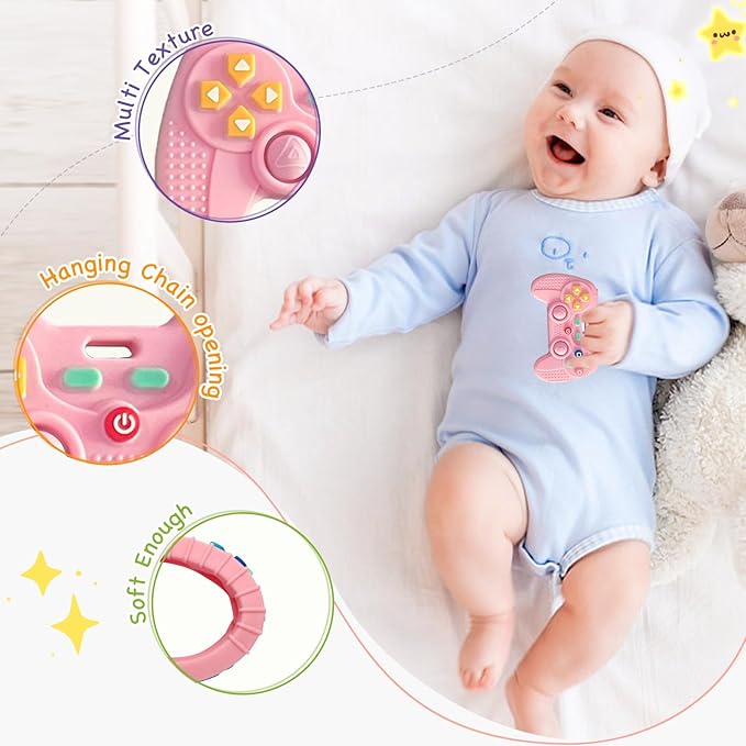 2 Pack Silicone Teethers for Babies 6-12 Months, Teething Toys for Babies 0-6 Months, Remote Teether for Baby, Sensory Toys for Baby,Toddler Infant Girl Boy Gifts
