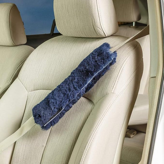 Engel Worldwide Twin Pack! Soft, Comfortable Universal Fitting Genuine Merino Sheepskin Seat Belt Shoulder Cover Pads for Adults, Children, Youth. Multiple Colors Available (Blue)