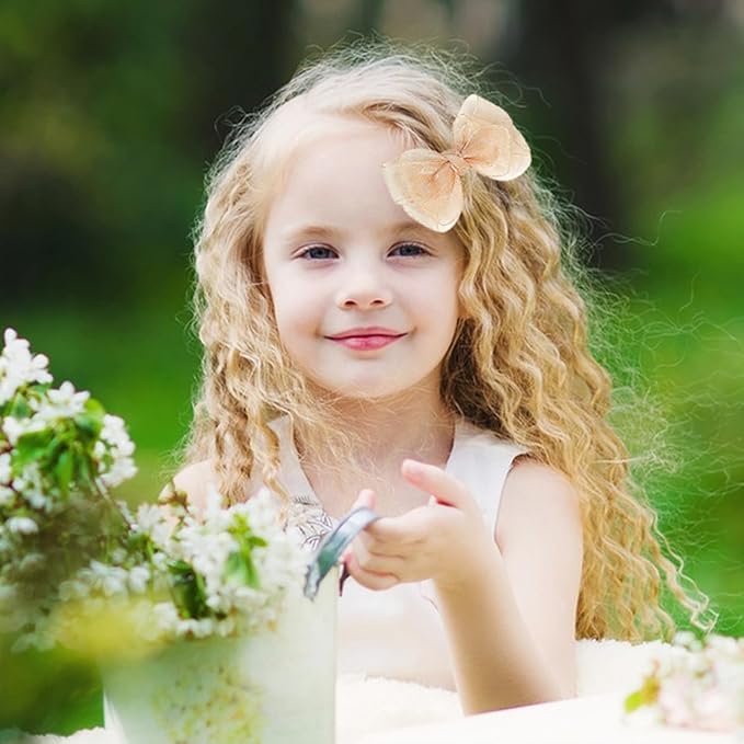 3.5-Inch Organza Hair Bows for Girls - Elegant Sheer Ribbon Alligator Clips for Toddlers, Kids, and Teens - Pack of 2, Champagne Gold