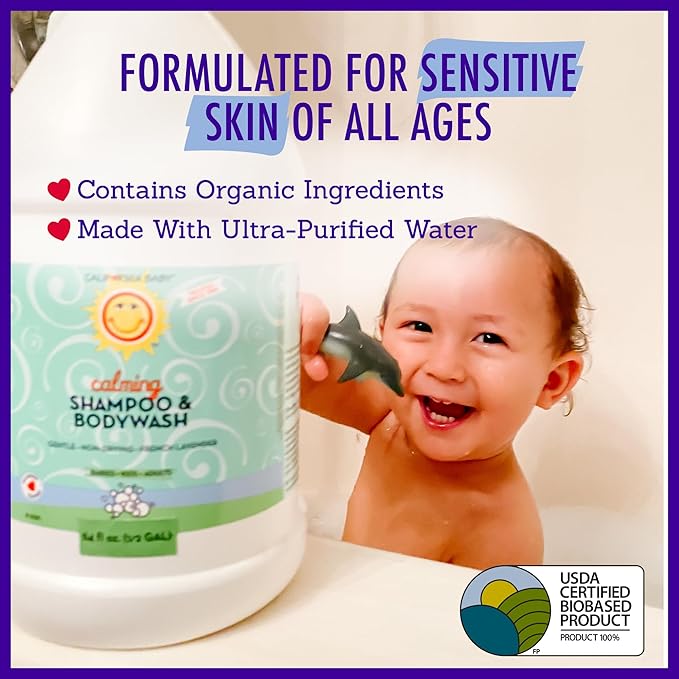 California Baby Calming Baby Shampoo + Baby Wash | 100% Plant-Based | Lavender Body Wash For Sensitive Skin | Hypoallergenic | 562 mL / 19 oz (2-Pack)