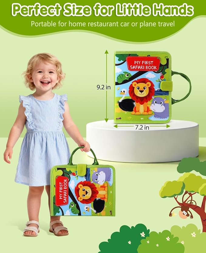 Wild-Animals Busy Book for Toddlers 1-3, Montessori Toys Busy Board for 1 Year Old Boy Girl Gifts, Toddler Easter Basket Stuffers Learning Quiet Activity Book, Educational Airplane One Year Travel Toy