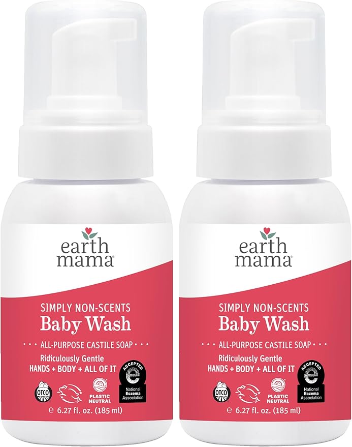 Earth Mama Simply Non-Scents Baby Wash Foaming Hand Soap Refill, All-Purpose Body Wash for Sensitive Skin, Castile Soap with Coconut Oil, Shea Butter, Calendula, & Aloe, 5.3 Fl Oz (Pack of 2)