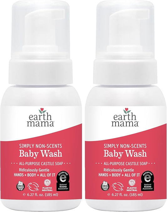 Earth Mama Simply Non-Scents Baby Wash Foaming Hand Soap Refill, All-Purpose Body Wash for Sensitive Skin, Castile Soap with Coconut Oil, Shea Butter, Calendula, & Aloe, 5.3 Fl Oz (Pack of 2)