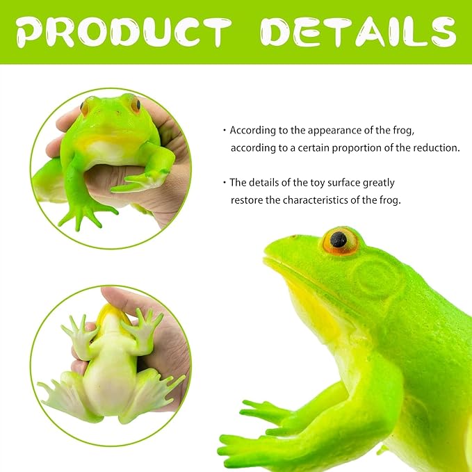 Artrpoy Reptile Figurine Soft Rubber Toy, Tropical Jungle Animals with Frog, TPR Super Stretch Toy for Kids, Perfect for Gifts, Party Favors, and School Projects (Frog)