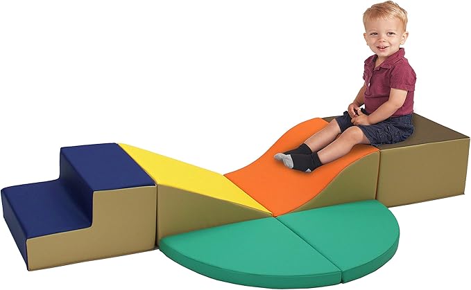 Factory Direct Partners 13021-NVOR SoftScape Playtime All Around Climber for Crawling Infants and Toddlers, Beginner Indoor Active Playset with Steps and Slides (6-Piece) - Navy/Orange