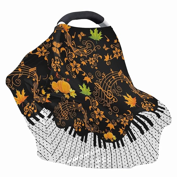 Coldinair Maple Leaf Print Nursing Cover for Baby Breastfeeding, Fall Pumpkin Music Notes Pattern Breathable Breastfeeding Cover for Mother Nursing Apron, Carseat Canopy Covers Multi-use