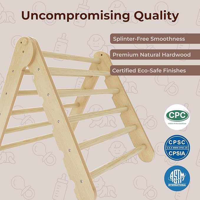 LINKHOO Pikler Triangle Set of 3, Wooden Montessori Climbing Set for Toddlers Ages 2-6, Indoor Jungle Gyms with Arch, Ramp and Ladder, Natural