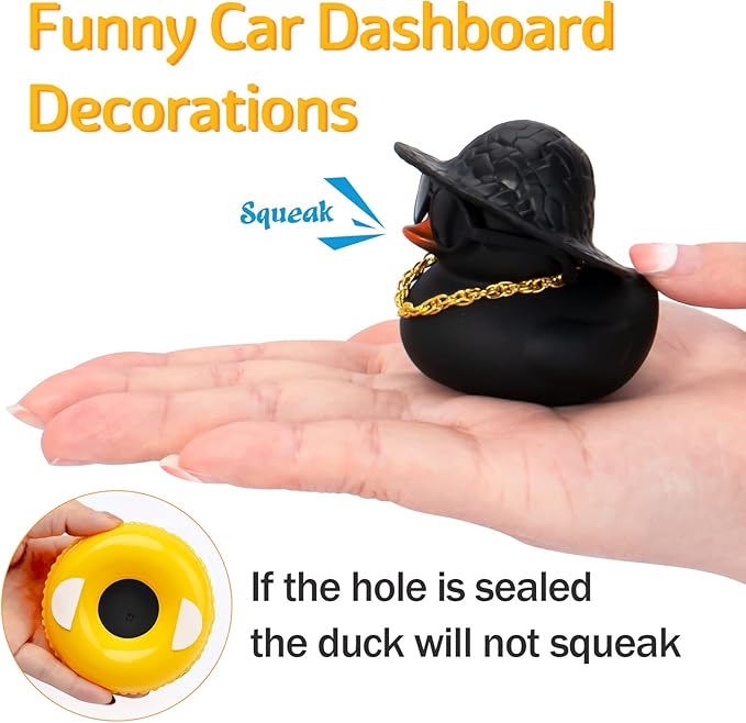wonuu Car Accessories Rubber Ducks Dashboard Decorations Rubber Duck Pink Accessories Dashboard Duck Car Decorations Car Ducks for Dashboard Car Duck Car Dashboard Decorations, BG-Black-strawhatblack