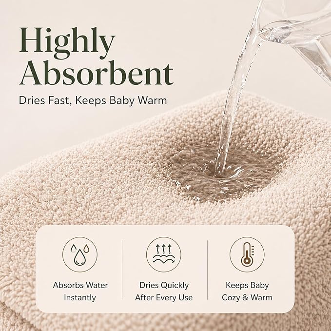 Turkish Organic Cotton Hooded Towels - Heritage Aegean Plush Bath Towels for Newborn, Best for Boys (Teddy Cub, 35×35" — Baby/Toddler Large Size Bath Towel Boy (6 Months–Toddler)