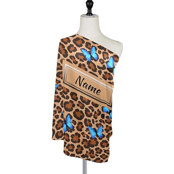 Custom Blue Butterfly Leopard Cheetah Baby Car Seat Cover Personalized Your Name Nursing Covers Breastfeeding Scarf Infant Carseat Canopy for Mom Baby Gift