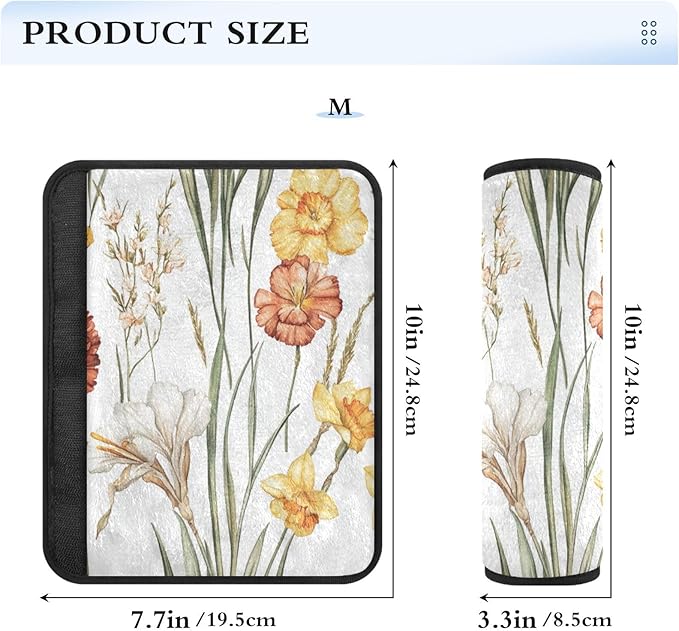 Car Seat Belt Pads Covers Set of 2 Soft Unique Camera Bag Strap Cover for Adults Child Kids S Fall Flowers Daffodil Carnation Freesia White