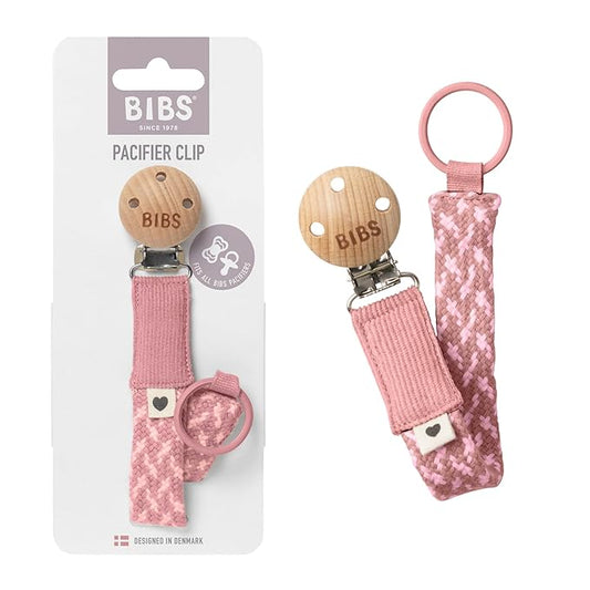 BIBS Paci Braid Dummy Chain Organic Cotton Danish Design, One Size (0-36 Months), Dusty Pink