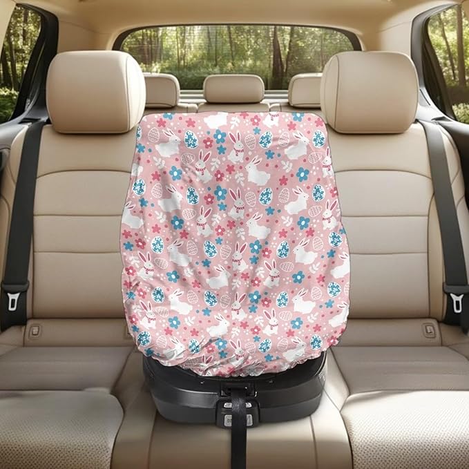 Easter Car Decorations Car Seat Cover Baby Girl Cute Bunny Car Seat Sun Shade Cover Keeps Baby's Carseat at Cooler Temperature, Blocks Out Heat & Sun UV Covers, Pink