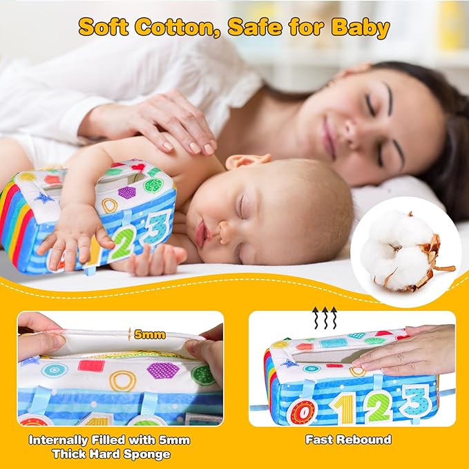 Baby Tissue Box Toy, Soft Montessori Tissue Box Baby Toys 6 to 12 Months, High Contrast Crinkle Paper Sensory Silk Scarves Toys for 1 Year Old Boys Girls Kids Early Learning Gifts