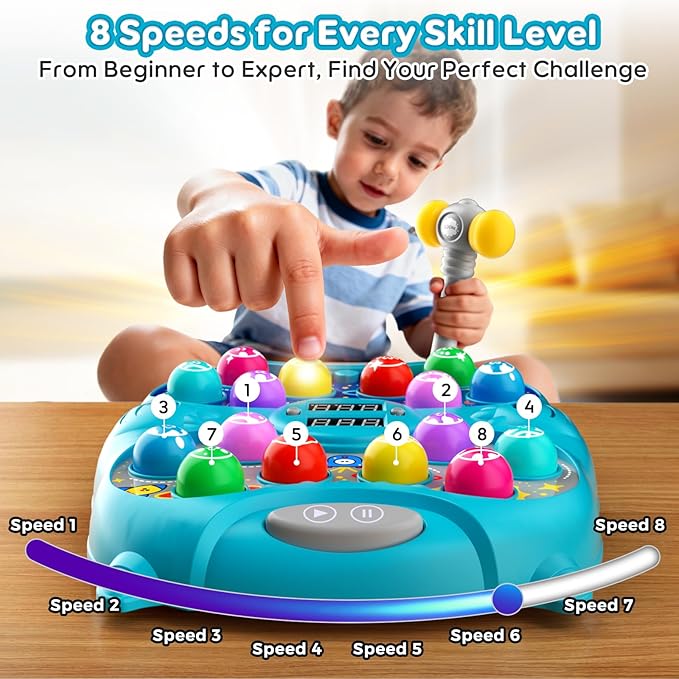 Whack Mole Game for Kids, Idea Gift for 3-12 Year Old Boys and Girls, Interactive Pounding Toy with 2 Hammers, Lights & Sounds, 3 Game Modes Educational Toy for 3 4 5 6+ Year Old Boys- Blue