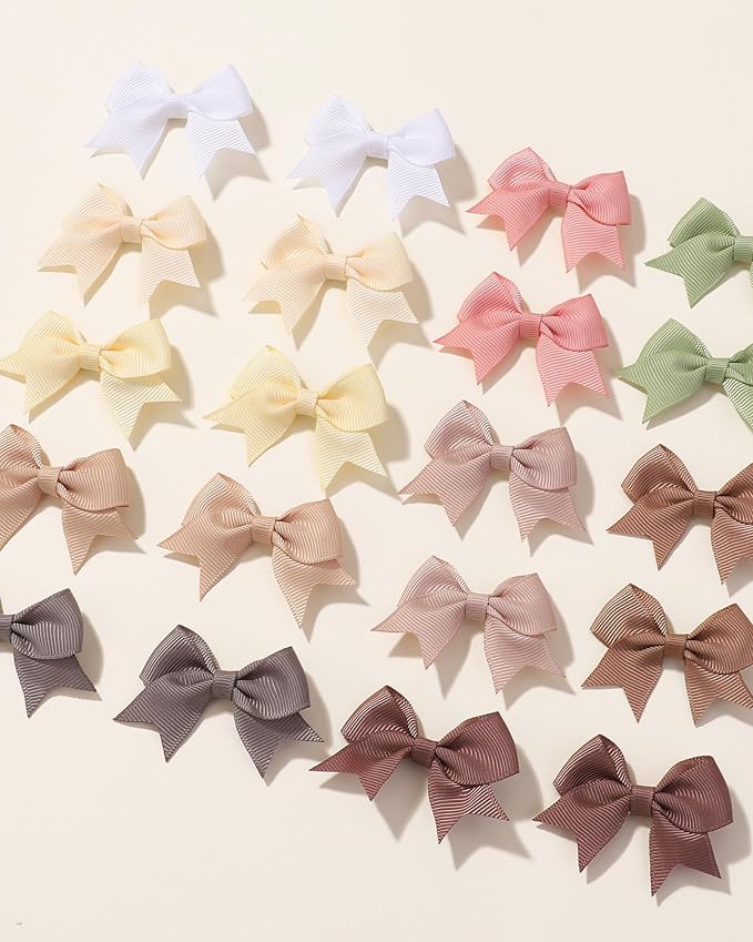 Jollybows 20pcs Baby Hair Clips Girls Bows 2" Mini Ribbon Alligator Clip Toddler Pigtail Bow Fine Hair Clip
