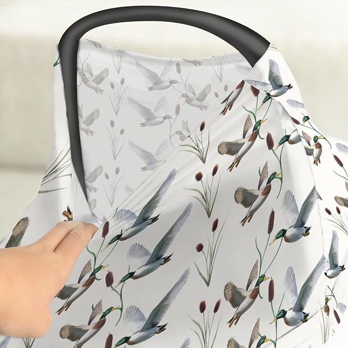 Hunting Mallards Ducks Baby Car Seat Covers Wild Duck Pond Lake Stretchy 5-in-1 Cover Adjustable Infant Carseat Canopy Cover Flying Mallards Waterfowl Breathable Nursing Cover-Up