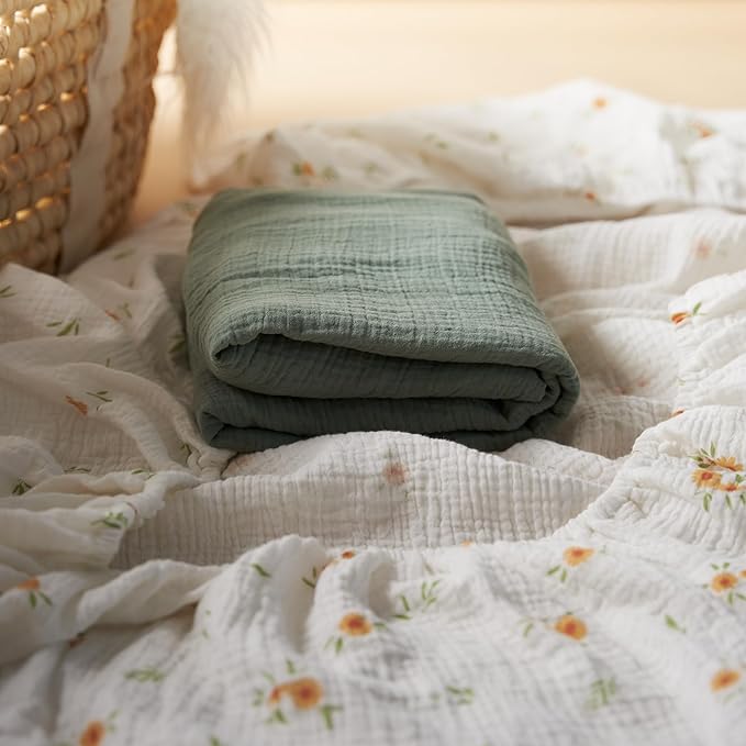 Meracorallo Muslin Mini Crib Sheet, Pack n Play Fitted Sheet, Soft and Breathable Pack and Play Playard Mattress Sheet for Baby Boys and Girls (Roman Green)