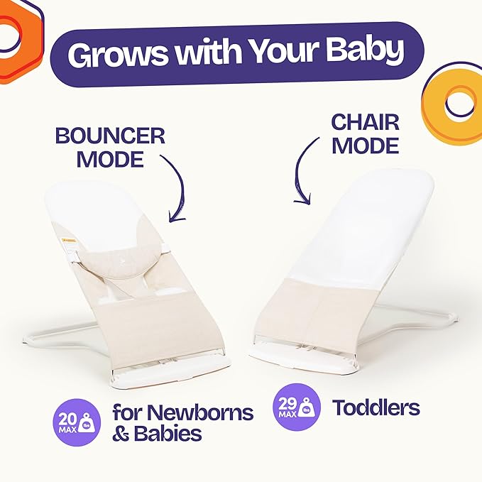 ComfyBumpy Ergonomic Baby Bouncer Seat - Safe, Portable Bouncing Chair with Adjustable Height Positions - Infant Bouncy Seat Perfect for Newborn Babies (Oatmeal)