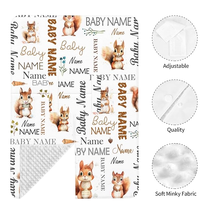 Personalized Winter Baby Car Seat Cover with Name Squirrel Winter Car Seat Cover for Baby Seat or Stroller Custom Infant Car Seat Covers Minky Blankets Nursing Cover Breastfeeding Scarf
