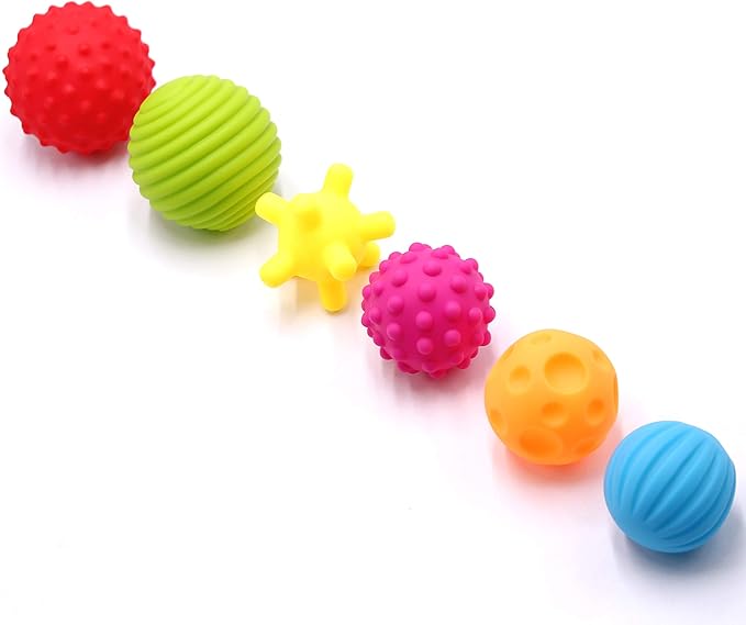 6 Pack Sensory Balls Set for Babies, Soft & Textured Balls with Bright Colors and Sounds for Baby Toddler