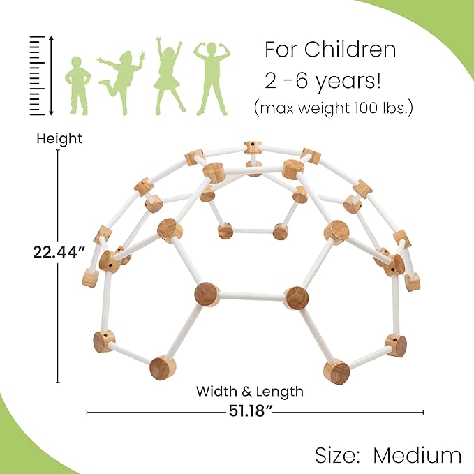 Little Partners Indoor Climbing Gym Active Play Equipment, Solid Wood Montessori Space Dome Climber for Toddlers 2-6 Years, Maximum 100 lb. Capacity, Medium