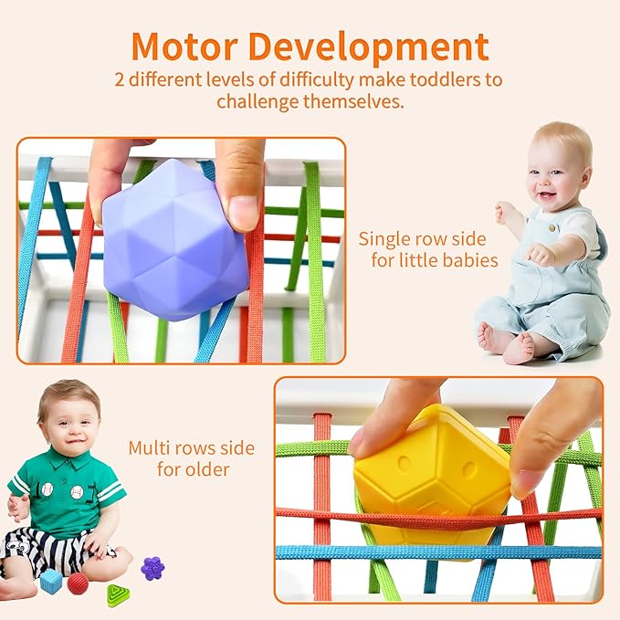 AiTuiTui Baby Sensory Montessori Activity Toys for 1 2 Year Old Boy Girl, Early Learning Develop Shape Sorter Cube with Soft Textured Balls for Infants Toddler Birthday or Easter Gifts