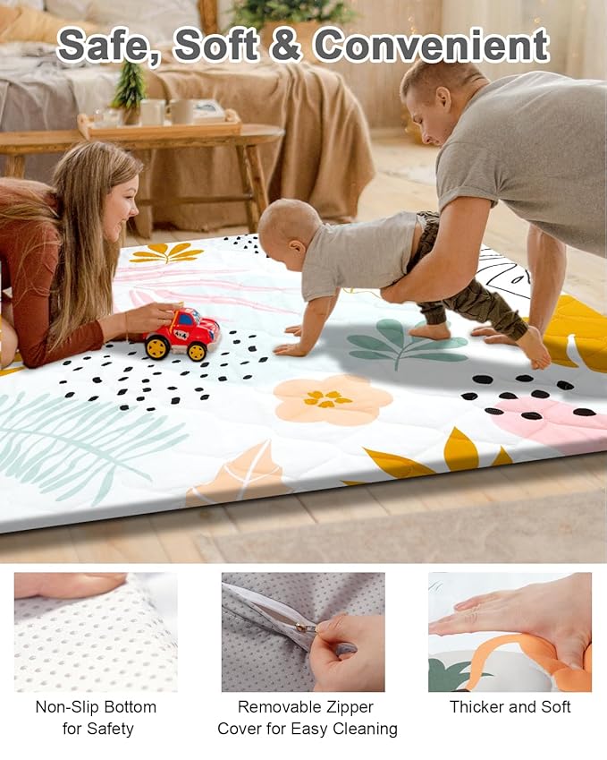 TINYHARBO Premium Foam Baby Play Mat 50x50 – Removable & Machine Washable Cover, Extra Thick Padding Playpen Mat, Non-Slip Crawling Mat, Easy to Clean for Infants, Toddlers & Babies