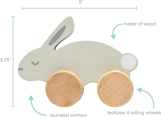 Pearhead Wooden Bunny Pull Along Toy – Montessori Wooden Rabbit Toy, Develops Motor Skills & Hand-Eye Coordination, Nursery Décor, Gender-Neutral First Birthday Gift for Boys and Girls, 1 Year Old+