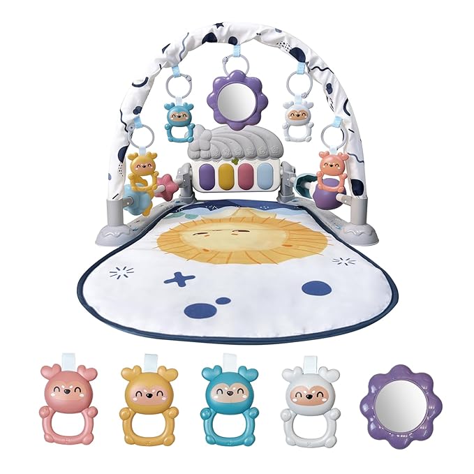 Cuterabit Baby Play Gym Mat, Baby Gym Activity Center, Kick and Play Piano with Music and Light, Tummy Time Toys for Newborn Babies Infants Boys Girls 0-3-6-9-12 Months (Grey)