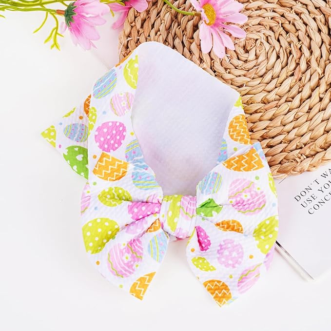 2Pcs Easter Baby Headband Rabbit Egg Easter Hair Bows for Girls Large Easter Bunny Ears Headband Toddler Girls Nylon Hair Accessories Big Bows Hairband