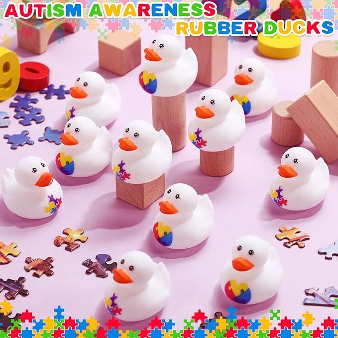 Vinsot 72 Pcs Autism Awareness Stuff Accessories Autism Awareness Rubber Duckies Colorful Puzzle Piece Bathtub Toys Fundraising Floater Duck Incentives Gift for Charity Activities Supplies