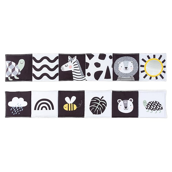 Taf Toys Newborn Soft Activity Book Black & White High Contrast Baby Book Infant Sensory Toys Tummy Time Soft Cloth Books for Babies Textured Fabric Crinkling Shapes Patterns 0-12 Months Newborn Toys
