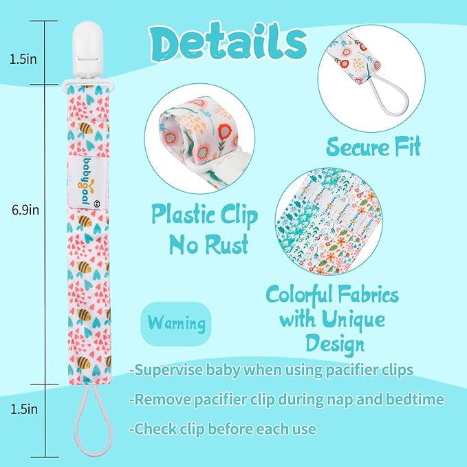 babygoal Floral Pacifier Clips, 6 Pack Binky Paci Holder Clips Leashes Fits for Most Baby Pacifiers and Binkies