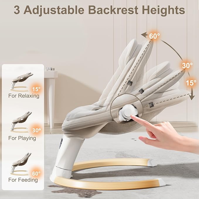 Baby Swings for Infants, Portable Infant Swing with 5-Speeds, 3-Adjustable Height, 3 Timer & 12 Lullabies, Mutil-Function Electric Swing for Baby, Indoor & Outdoor Use (Beige)