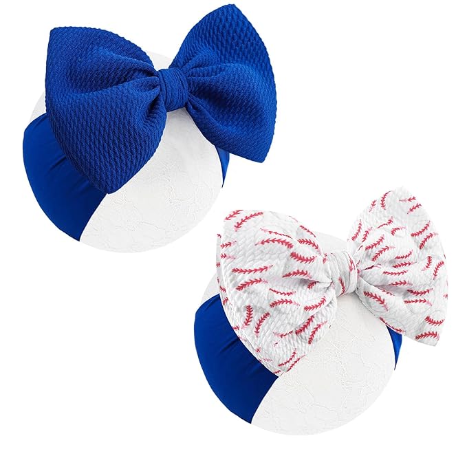6'' Large Baseball Baby Girl Bows High Stretchy Soft Nylon Headbands for Girl Handmade Hairbands with Bows Hair Accessories for Infant Newborn Blue
