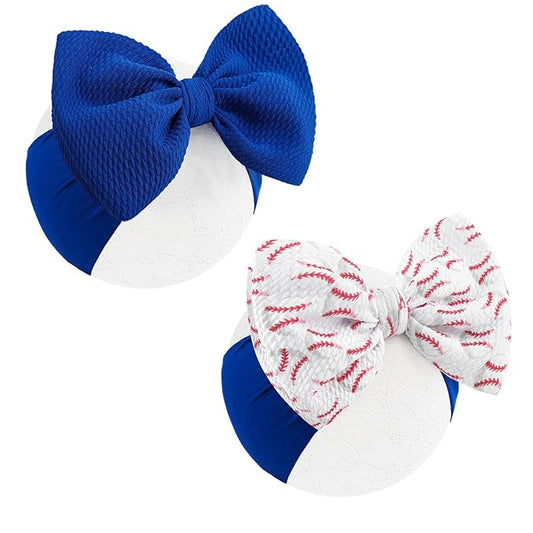 6'' Large Baseball Baby Girl Bows High Stretchy Soft Nylon Headbands for Girl Handmade Hairbands with Bows Hair Accessories for Infant Newborn Blue