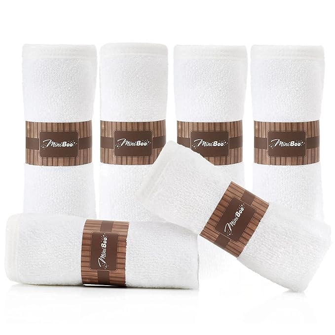 MINIBOO Premium Baby Washcloths for Sensitive Skin - Extra Soft and Absorbent Viscose from Bamboo Face Cloths and Newborn Bath Face Towel - Perfect as Baby Gifts - 6-Pack (White)