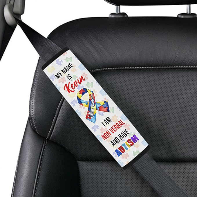 AprilLove My Name is Seat Belt Autism Awareness Seat Belt Cover for Kid Family Special Need Autistic Medical Alert Car Cushion 7inch x 10inch