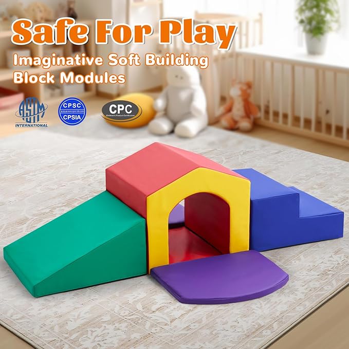 MFUN Soft Climbing Toys for Toddlers & Baby, 6-Piece Foam Climbing Blocks, Kids Playground Climbers & Play Structures, Waterproof & Easy to Clean (Red, 6-Piece)