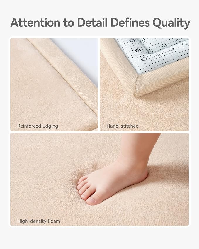 Baby Play Mat for Floor, 1.2" Thick Memory Foam 50"×50" Playpen Mat for Kids, Infants, Toddlers - Soft, Durable Baby Crawling Mat for Tummy Time, Sitting with Non-Slip Bottom (Beige)