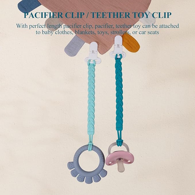 4 Pcs Green Baby Silicone Teething Pacifier Clip,One-piece Design,Woven Shape,BPA Free.