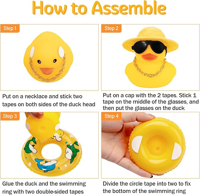 wonuu Car Rubber Duck, Yellow Duck Decoration Dashboard with Sun Hat Swim Ring Necklace Sunglasses for Car Dashboard Decorations
